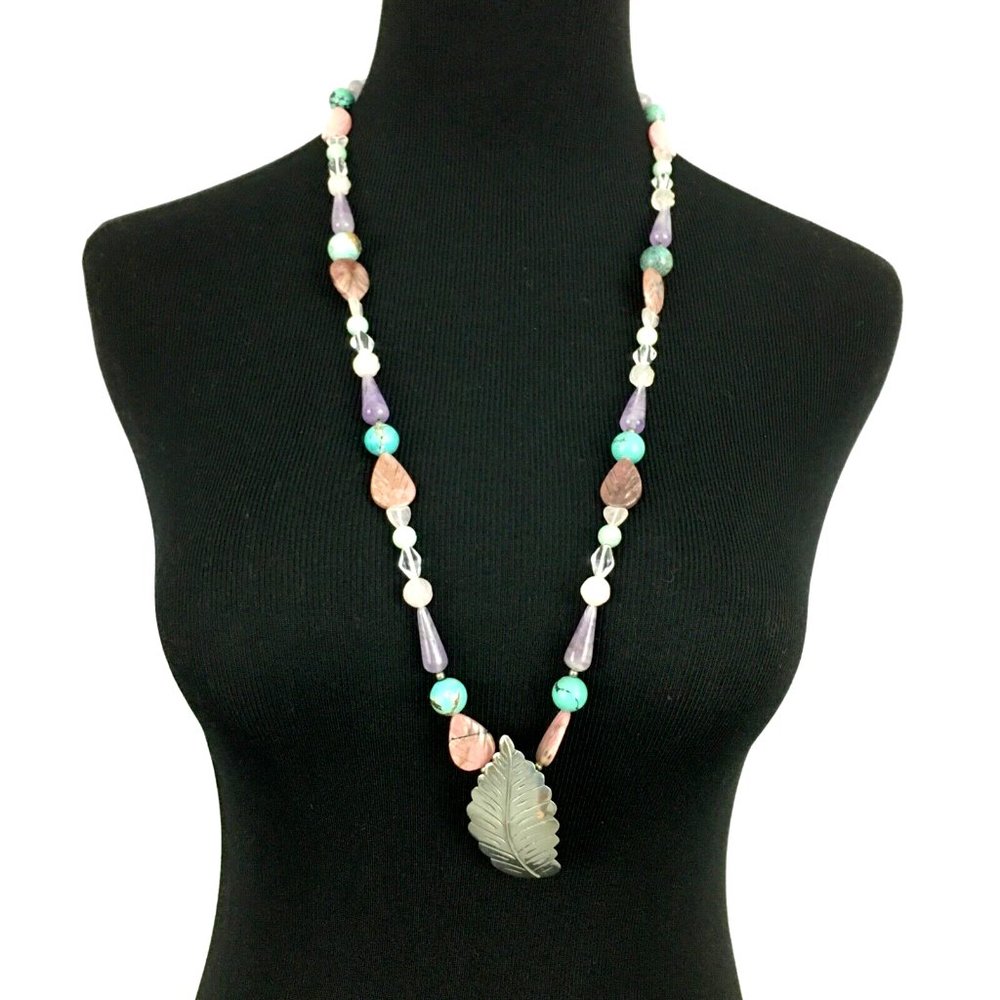 JULIA ETSITTY Navajo sterling silver turquoise stone bead necklace 31.5" chunky